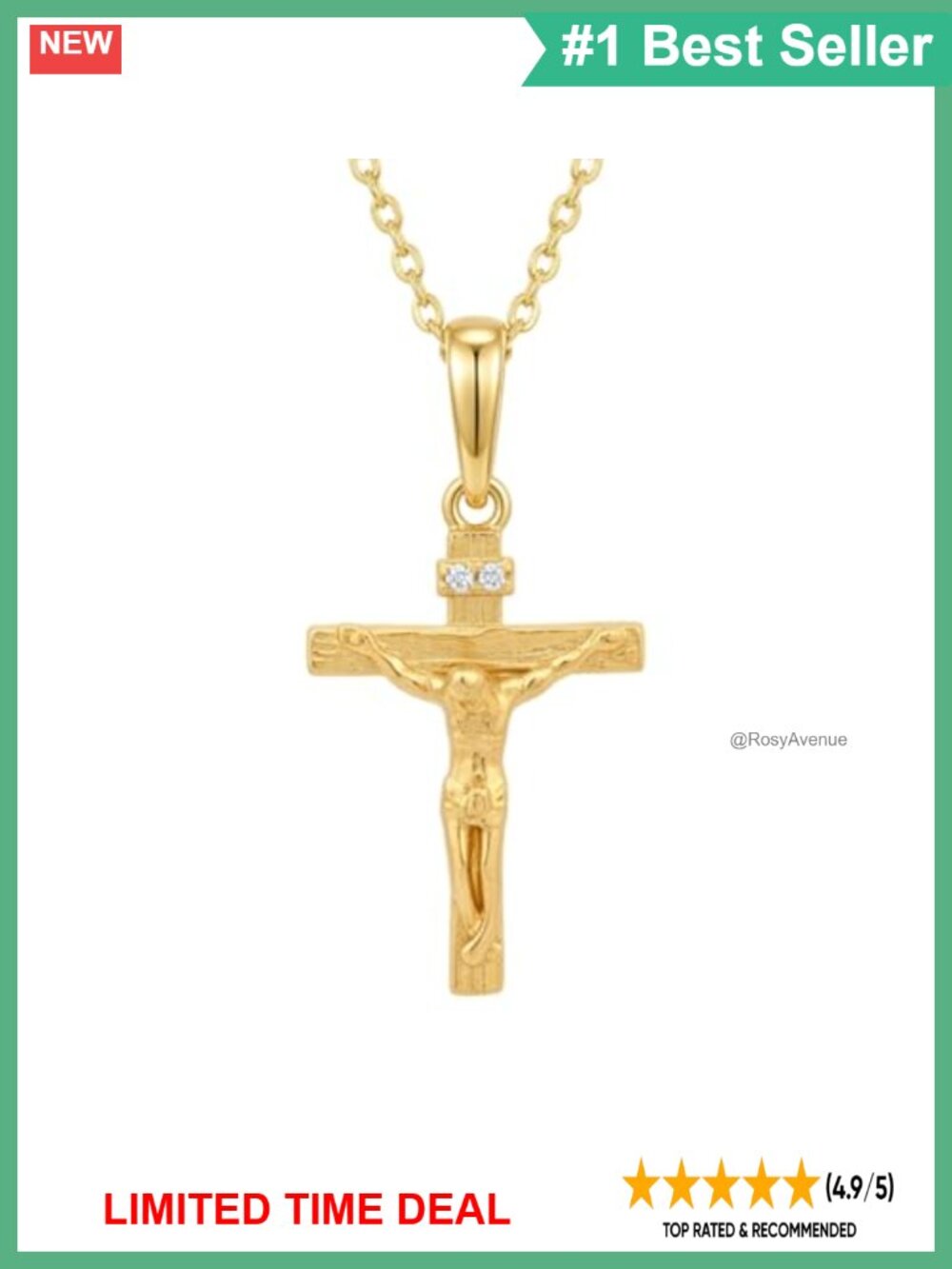 14K Gold Plated Jesus Cross Necklace Women Genuine Diamonds Christian Gift